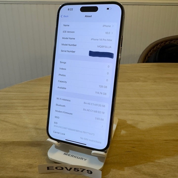 Apple iPhone 14 Pro Max A2651 Silver 128GB Unlocked 87% BH 2Y33