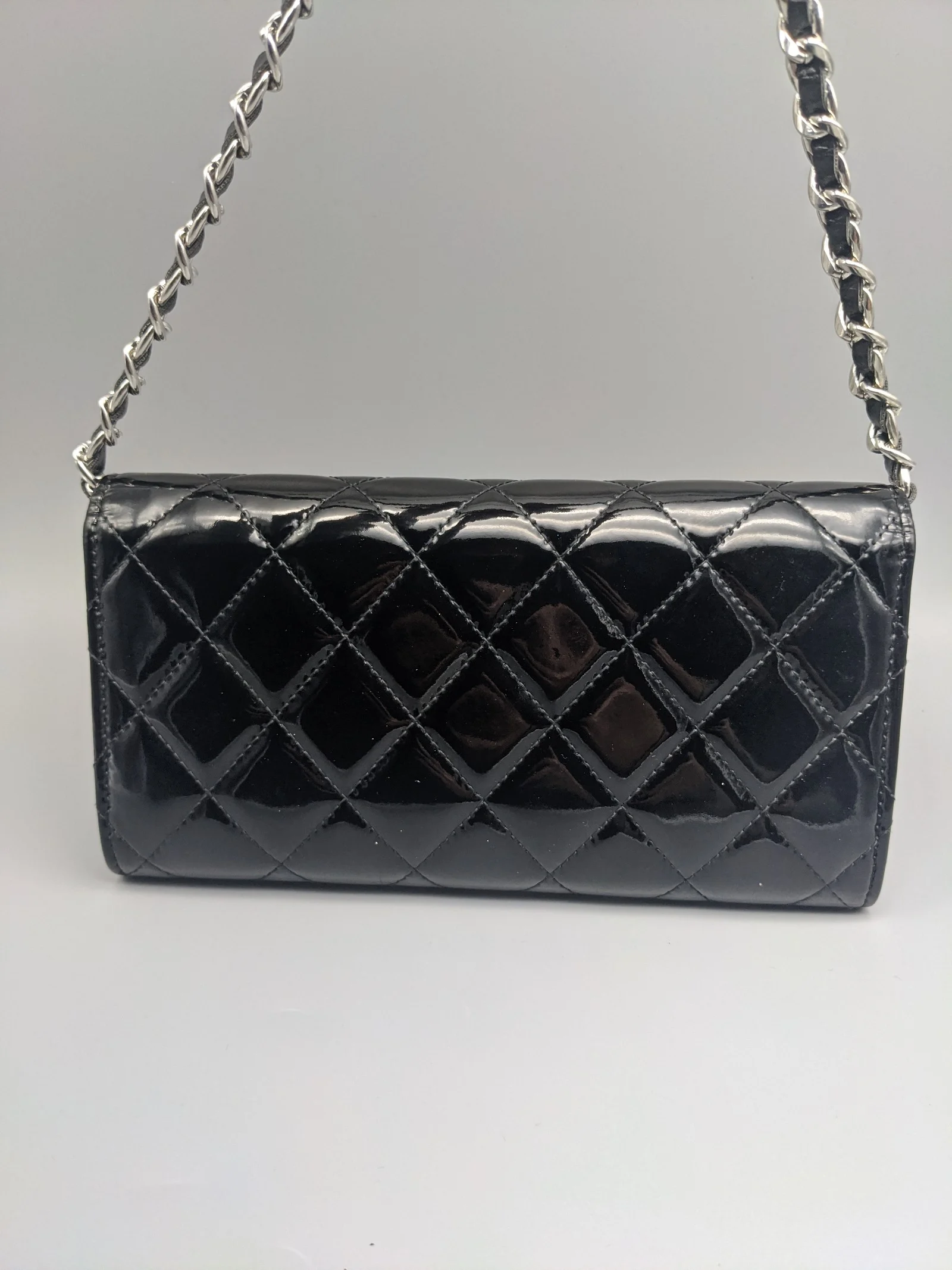 Chanel Black Patent Leather CC Long Bag Wallet