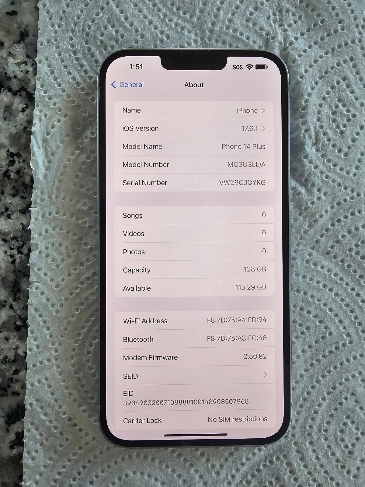 Apple iPhone 14 Plus 128GB Unlocked Purple 3K79