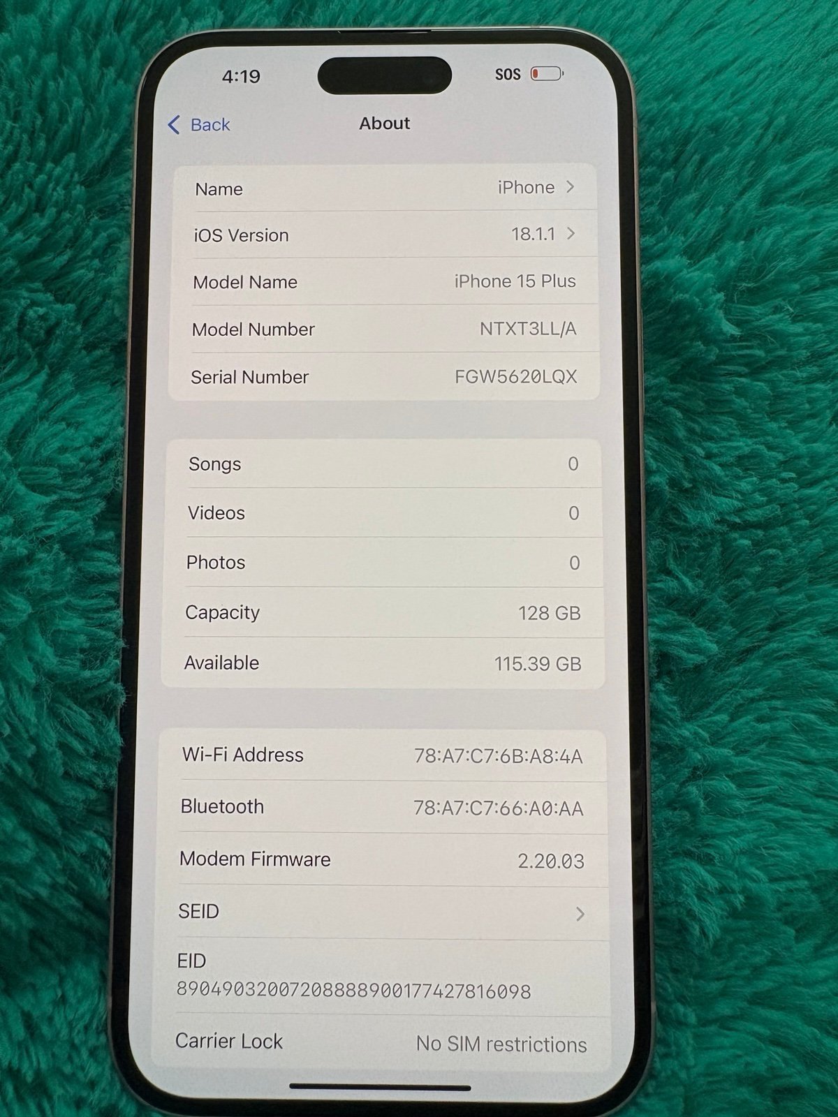 iPhone 15 plus 128gb FACTORY UNLOCKED TO ANY CARRIER 6V81