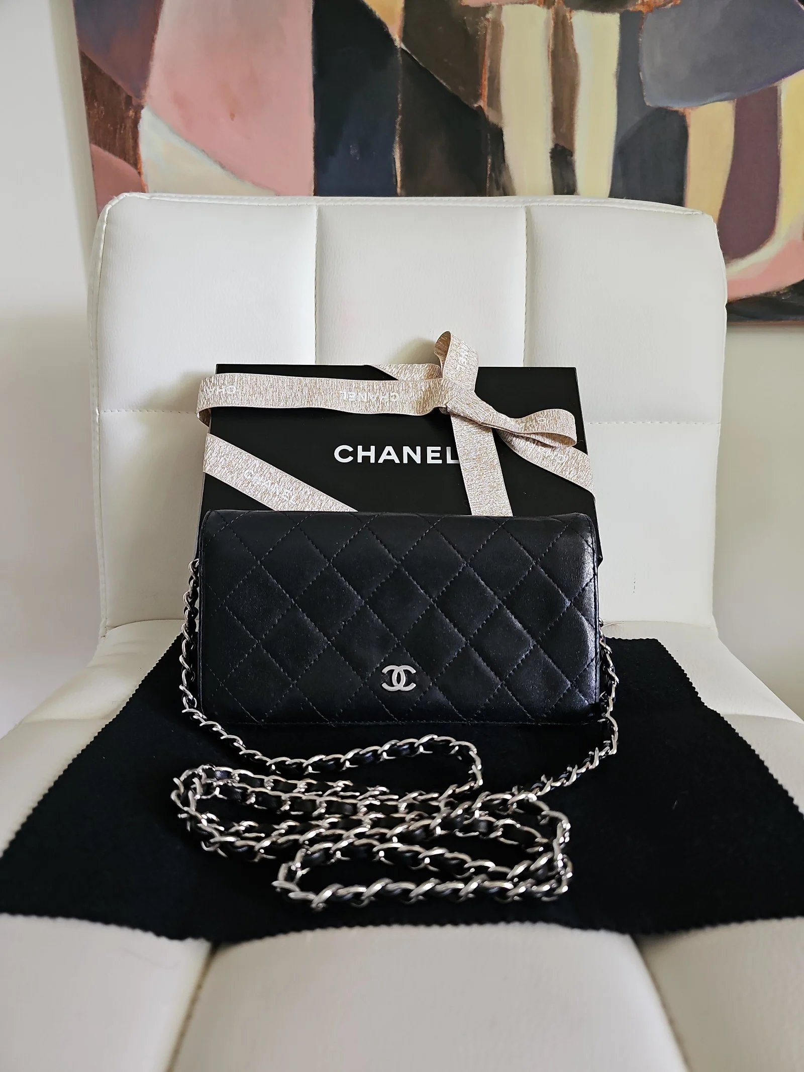CHANEL Black Lambskin Matelasse Wallet