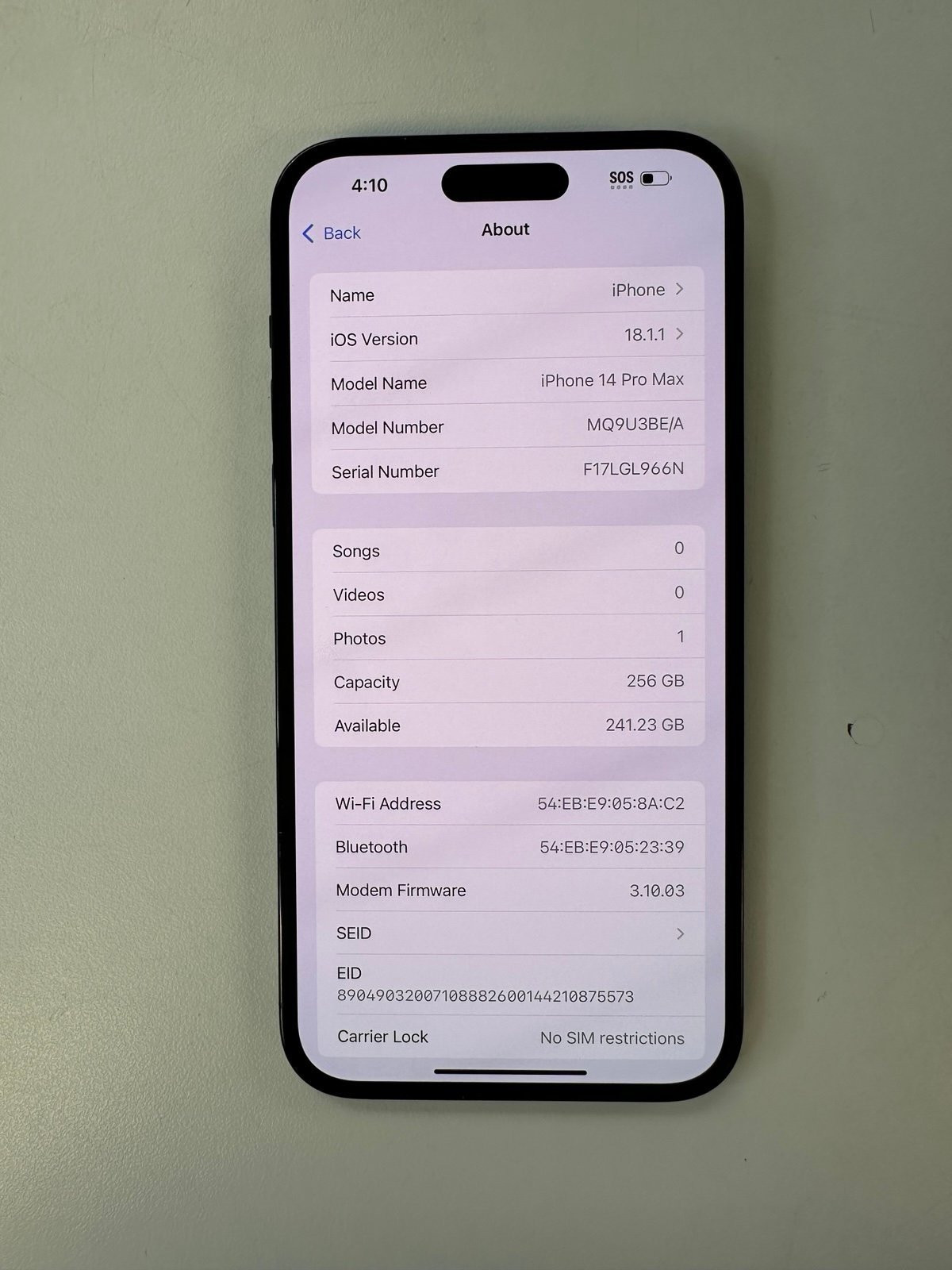 iPhone 14 Pro Max UNLOCKED 256 GB Physical Sim Card Excellent 3U88