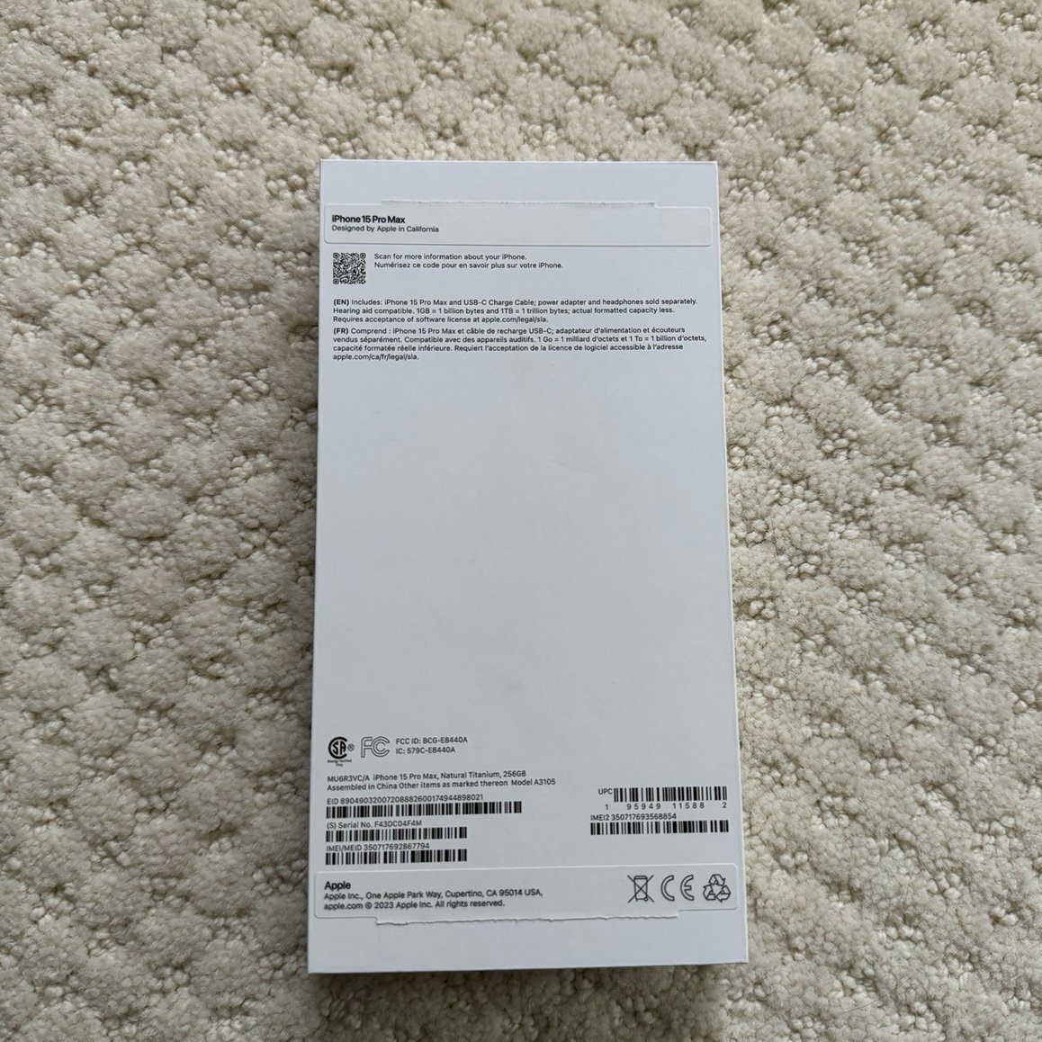 Brand New iPhone 15 Pro Max Natural Titanium 256GB Unlocked with Sim Tray 3V98