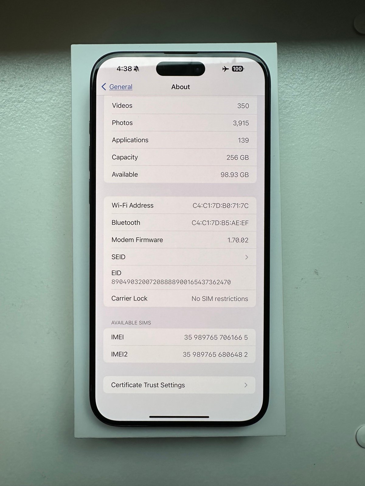 Apple iPhone 15 Pro Max / 256GB / Titanium Blue / AppleCare+ 1W75