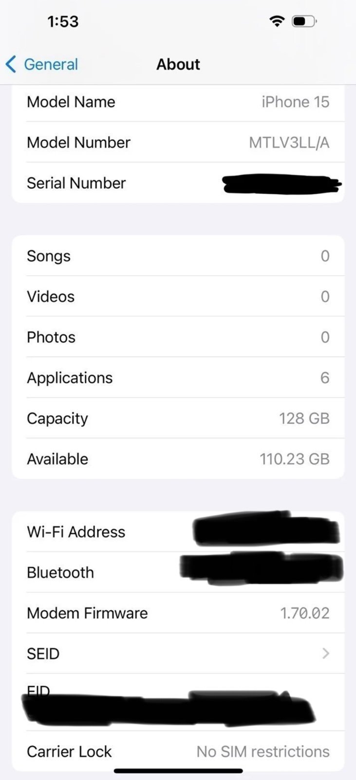 iPhone 15 128GB Blue UNLOCKED NEW 8K22