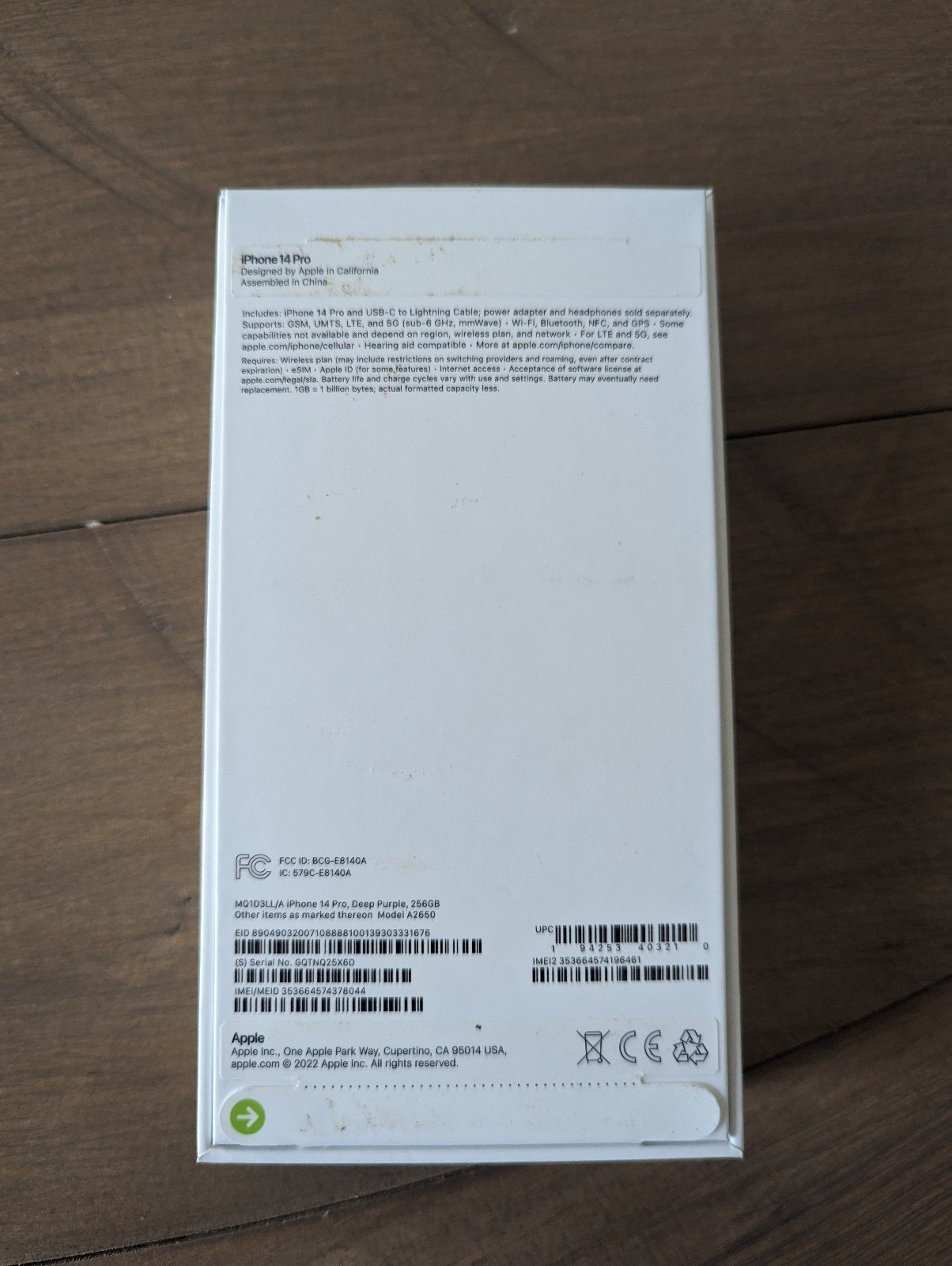 Apple iPhone 14 Pro 256 GB in Deep Purple Unlocked 1S87