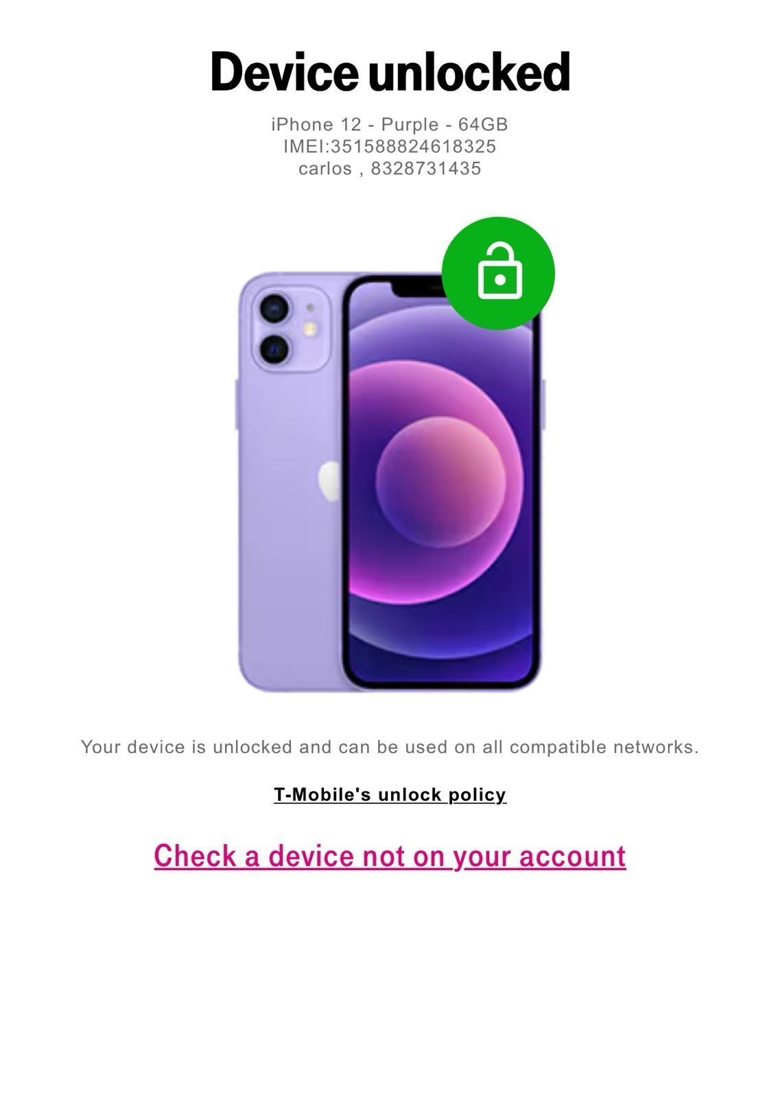 Apple iPhone 12 64 GB in Purple( Unlocked ) 2Z97