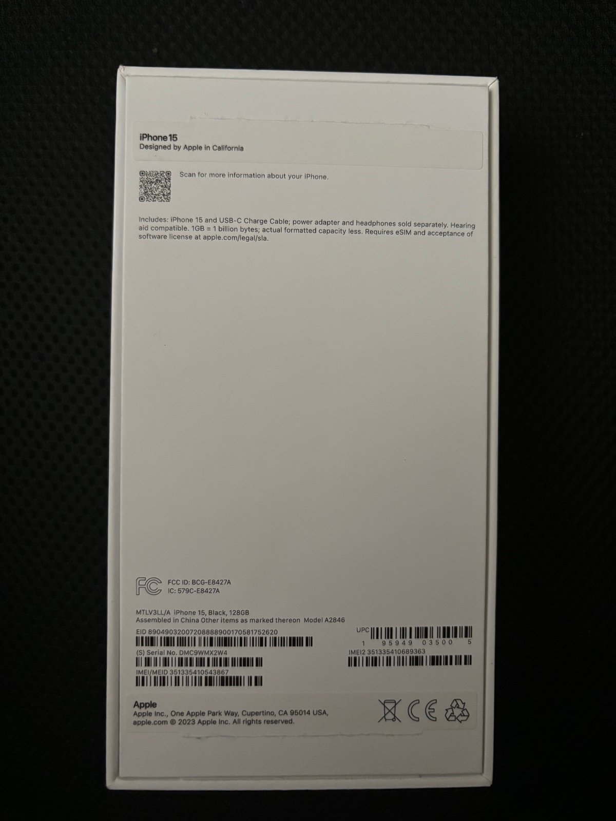 Apple IPhone 15 128 gb Unlocked 3O27