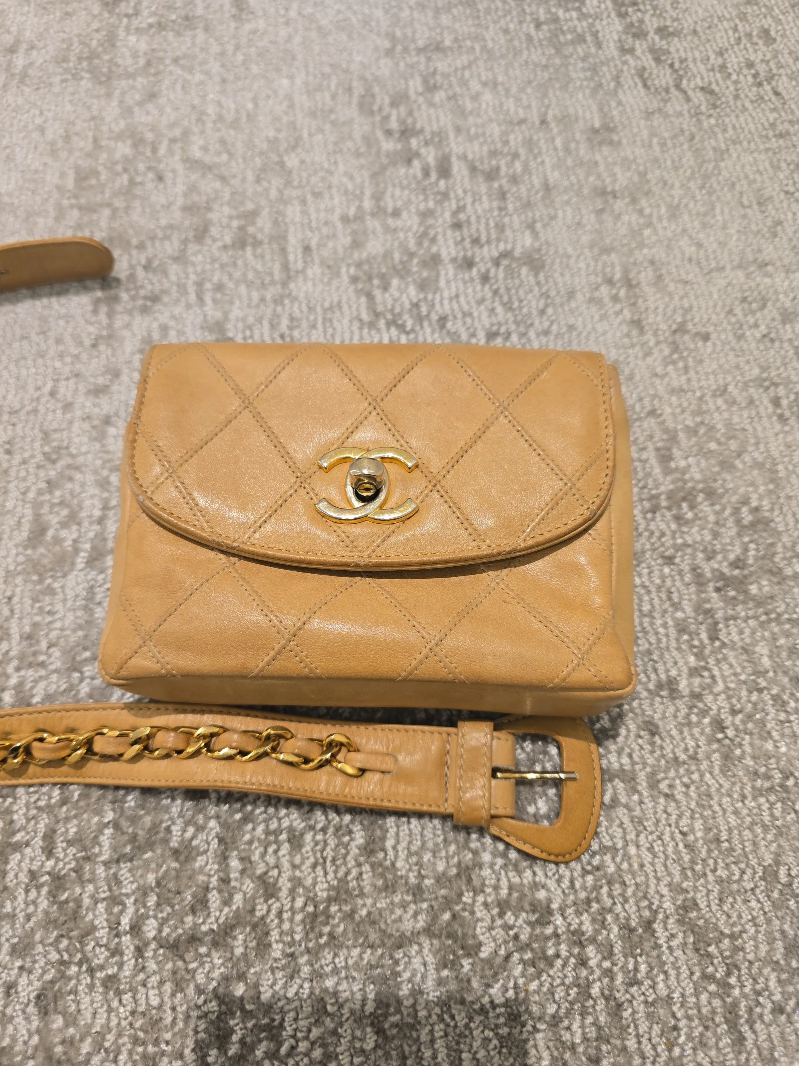 AUTH Vintage Chanel Quilted Beige Lambskin Belt Bag