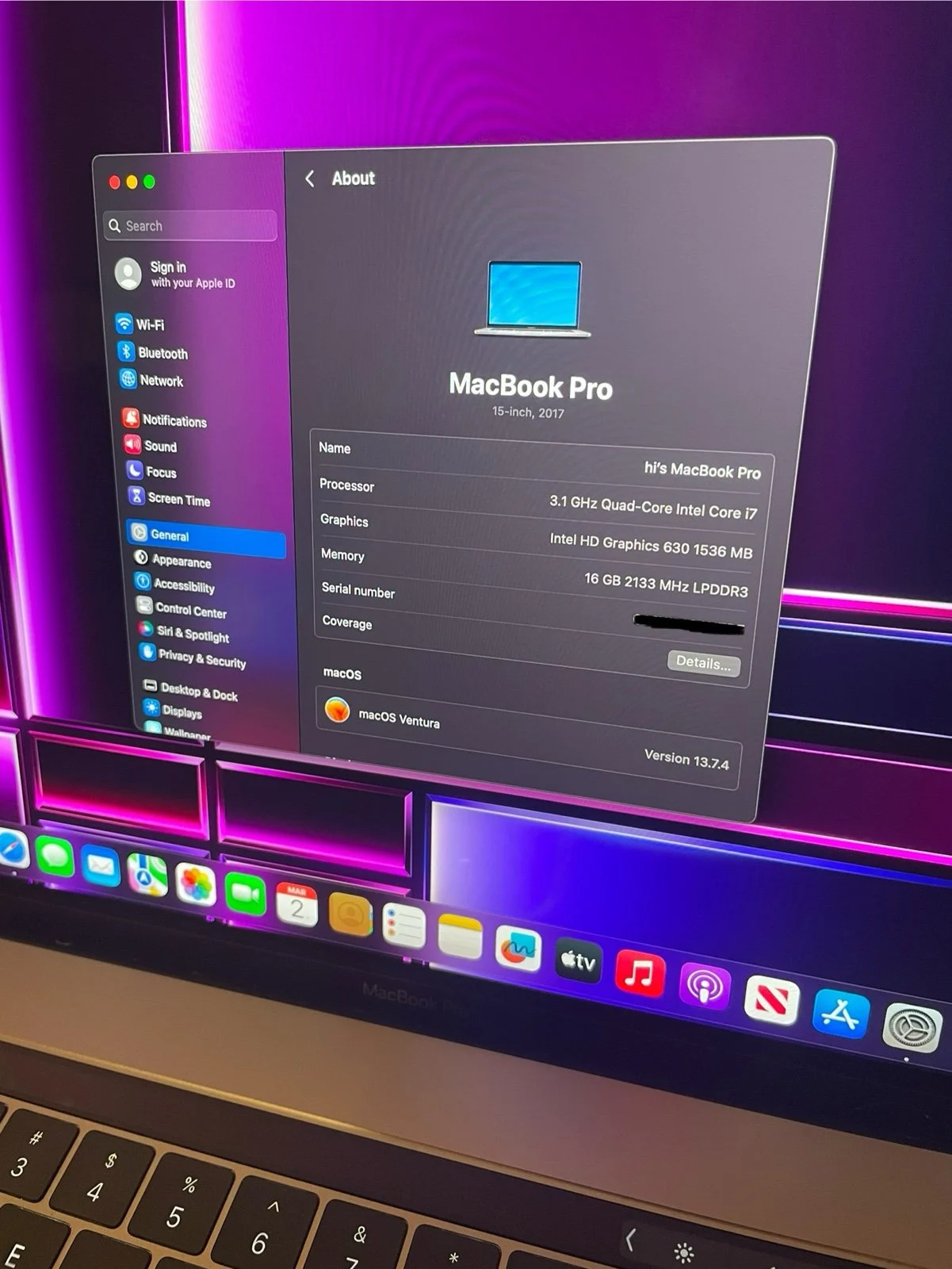 Apple MacBook Pro 15” (2017) 16GB RAM, 512GB SSD Intel Core i7