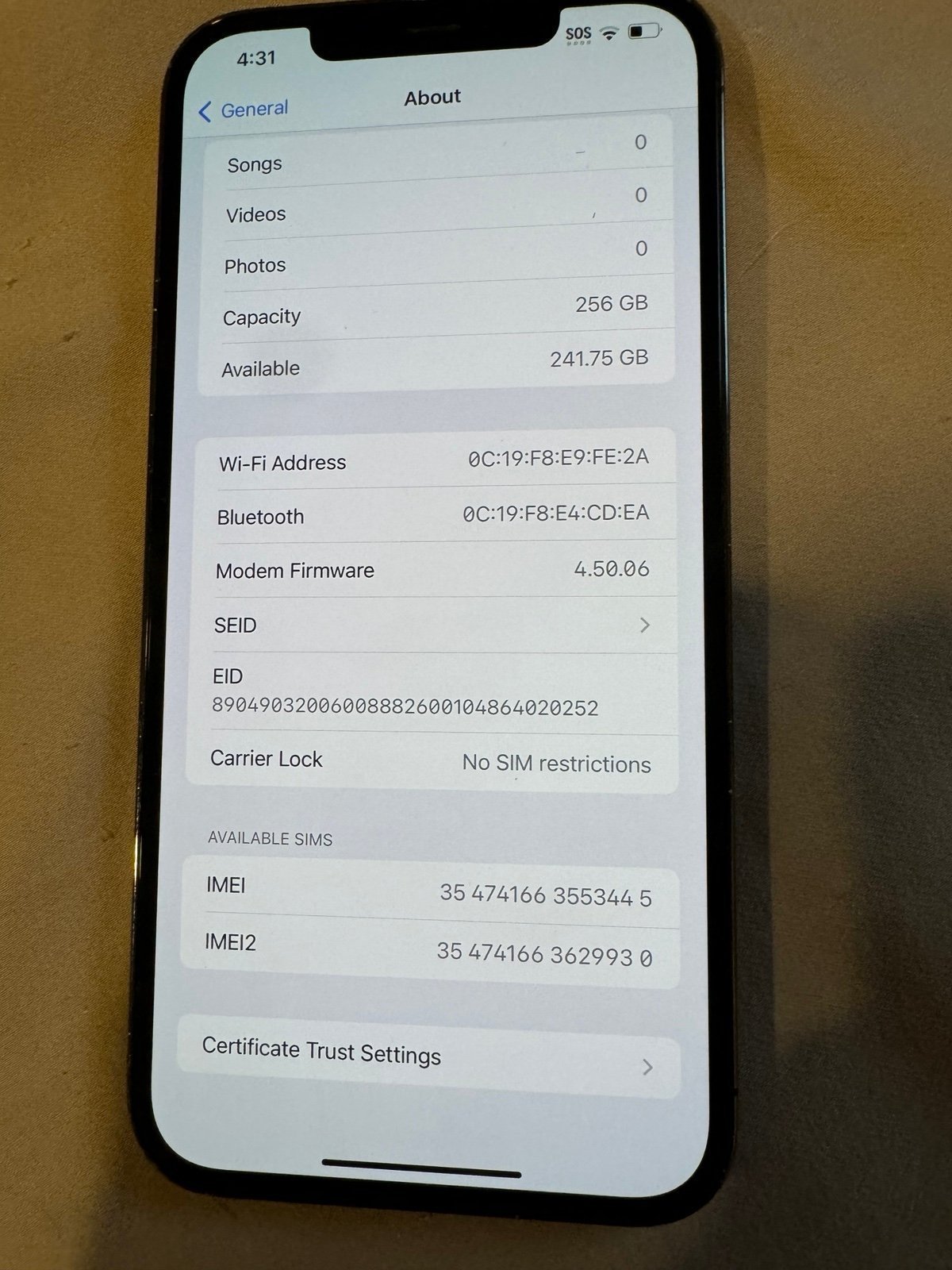 IPhone 12 Pro Max 256 GB UNLOCKED 1V76