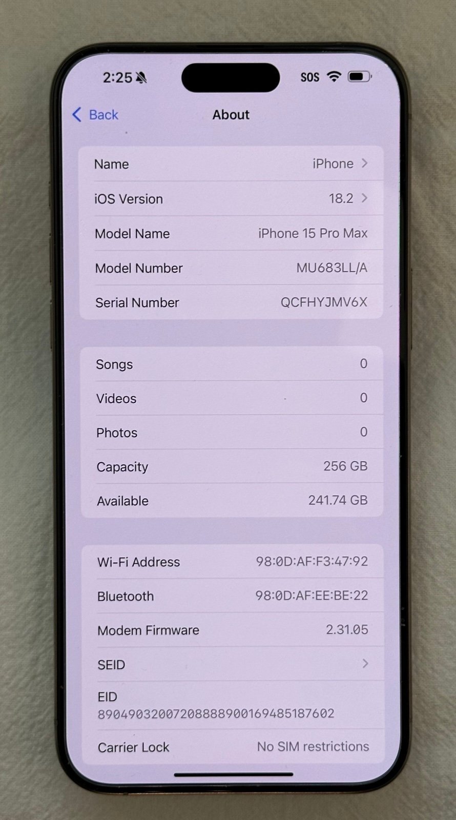iPhone 15 Pro Max 256GB in Natural Titanium (Unlocked) 7D12