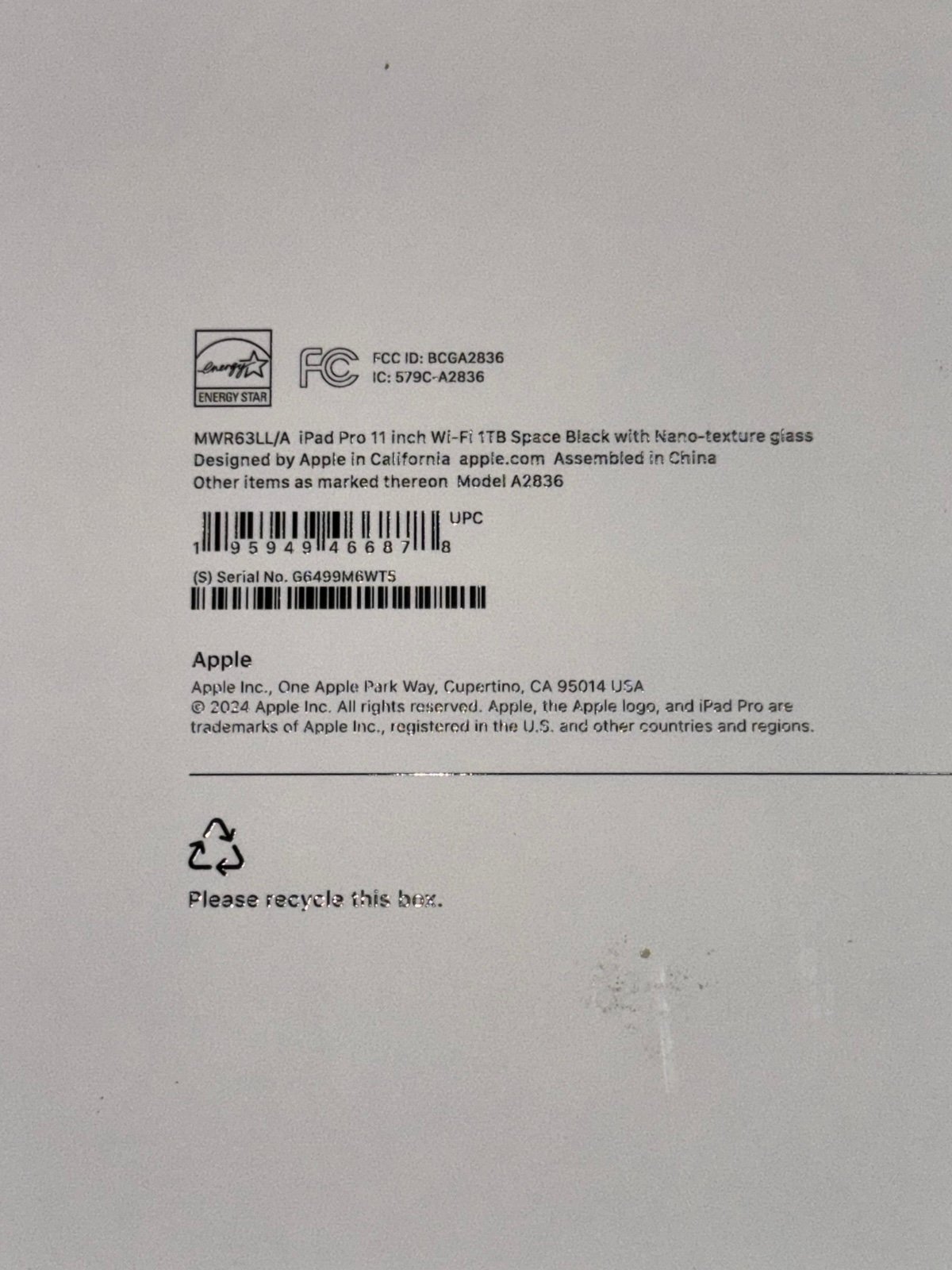 IPad Pro 11 Inch (M4) 1 TB 2V91