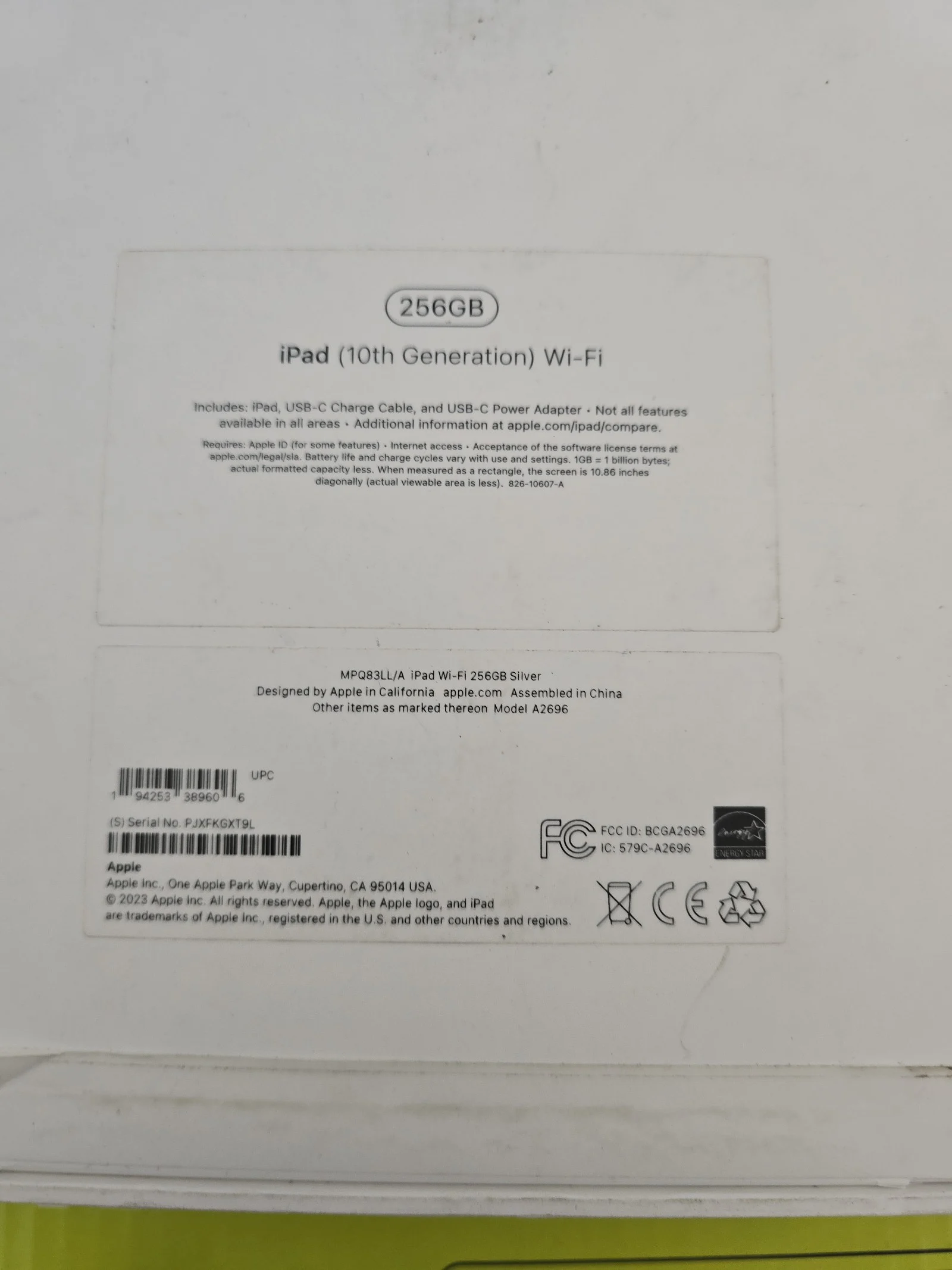 Apple iPad 10th Generation 256 GB in Silver Color