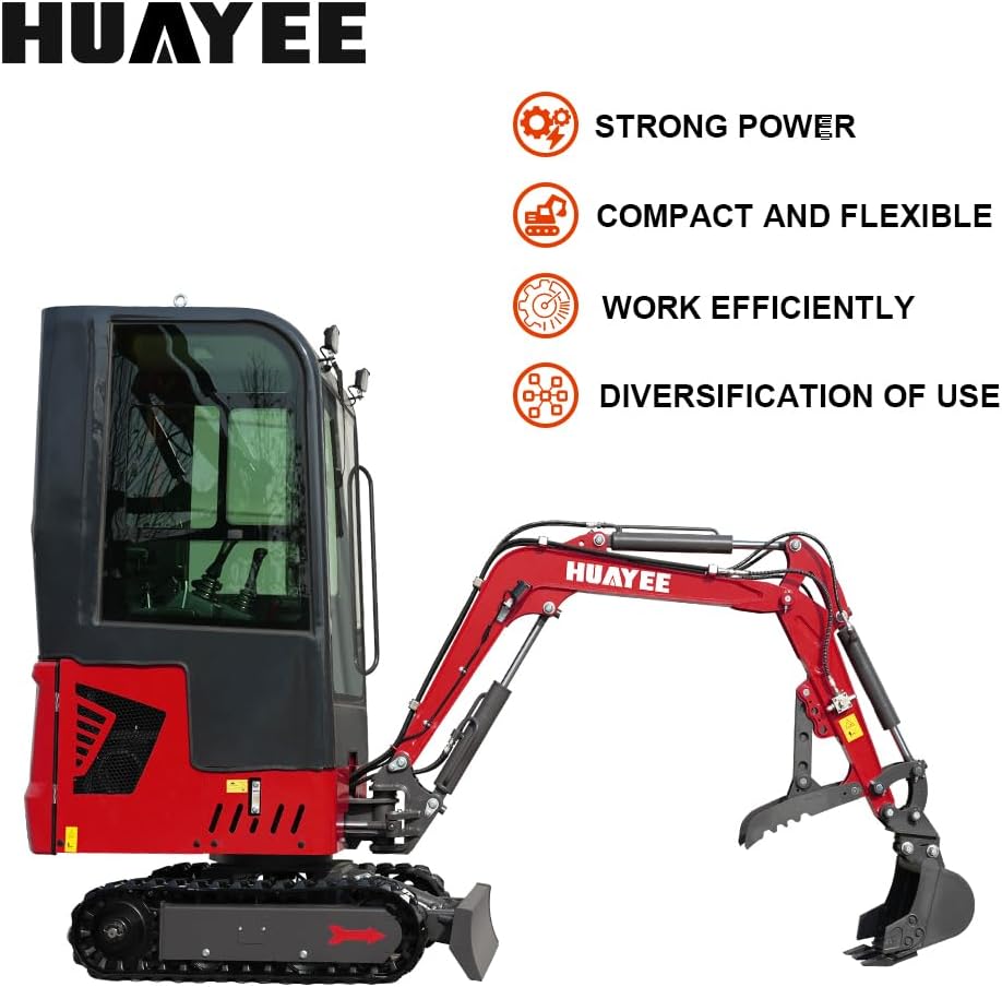 1.4T Mini Excavator with Cab, 13.5HP B&S Engine, Pilot Controls for Construction Landscaping, Includes Mechanical Thumb & Quick Coupler, Side Swing Booml, Includes delivery & unloading services
