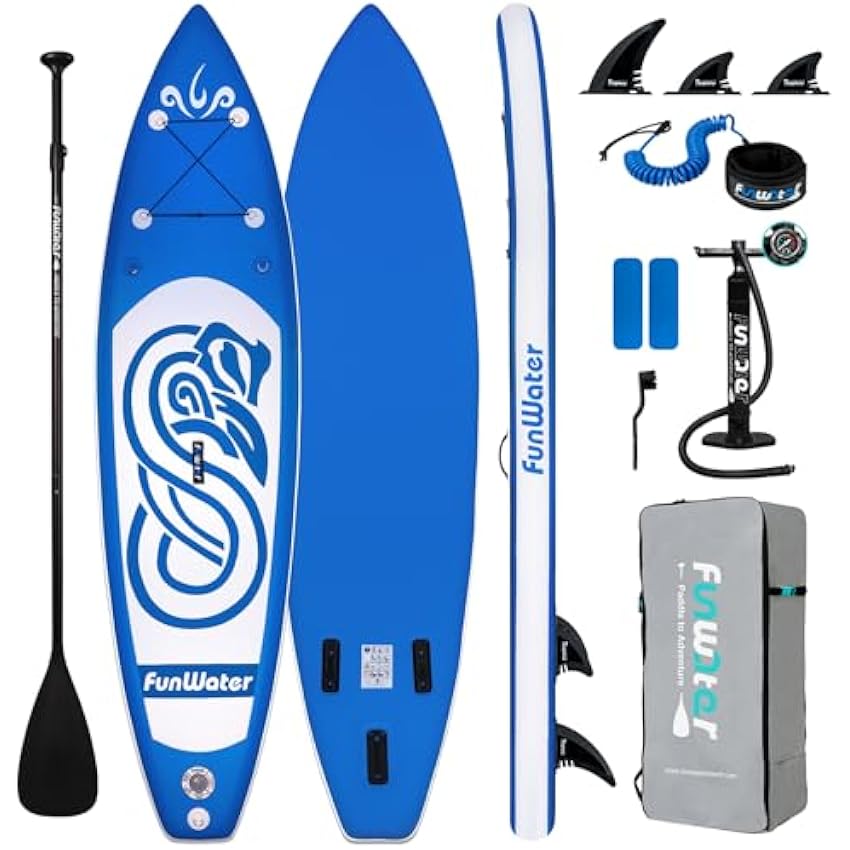 FunWater Inflatable Stand Up Paddle Board with Premium SUP Paddleboard Accessories, Wide Stable Anti-Slip EVA Deck, Paddle Boards for Adults & Youth of All Skill Levels