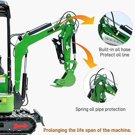 Domestic Gasoline Mini Excavator for Fathers Day, 1.2 Tons Crawler Digger with 13.5 HP B&S Engine, Hydraulic Thumb Clamp and Buckets, Work for Farm,Garden,Park,Construction Landscaping (Green1)