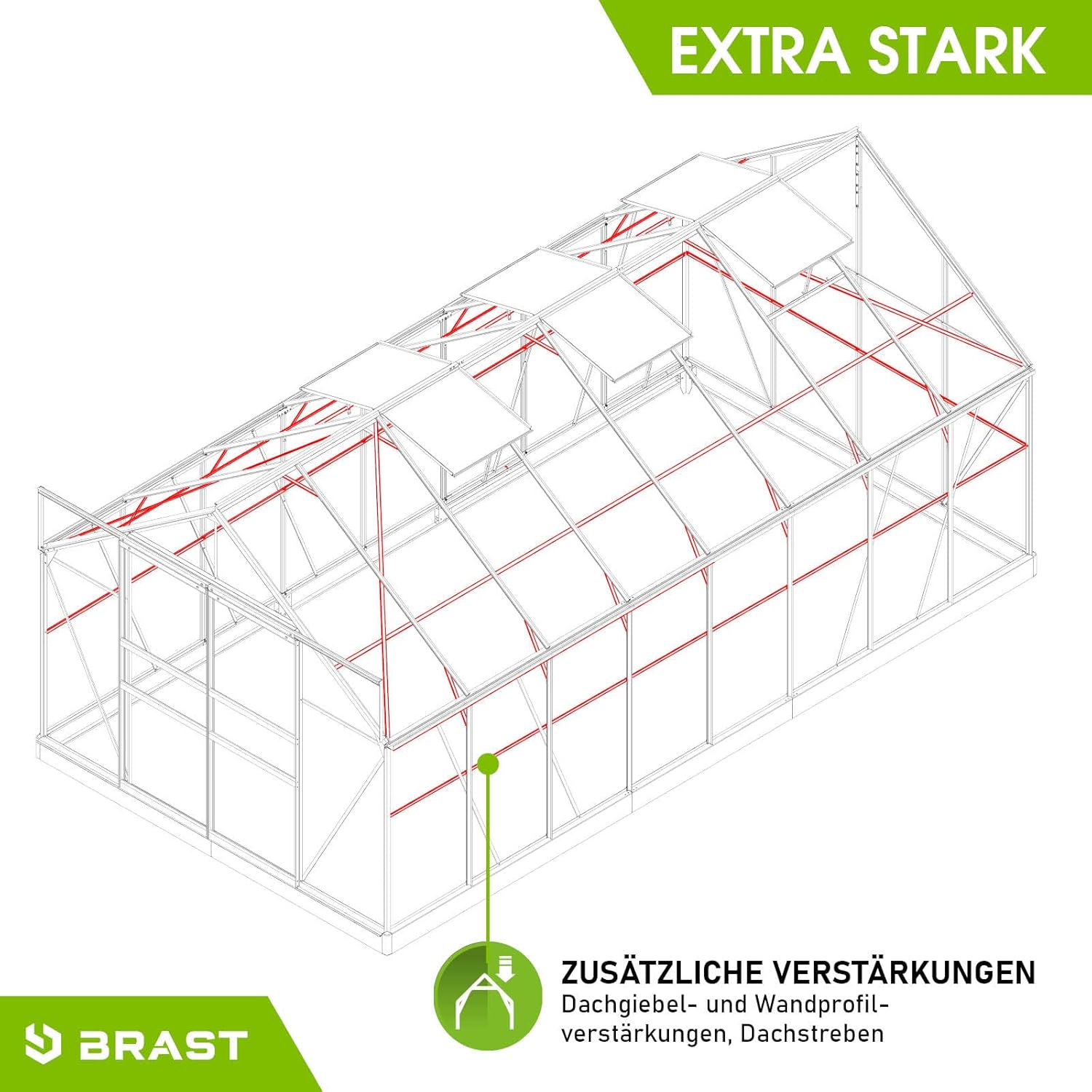 BRAST Aluminium Greenhouse with Base 490 x 250 x 235 cm, TÜV Tested, 6 mm Hollow Chamber Panels, Rustproof/Weatherproof/Temperature-Resistant