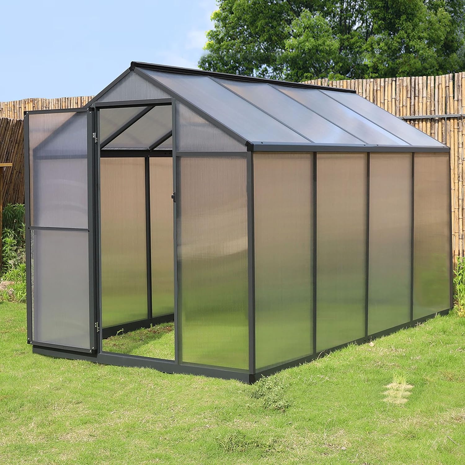 VEIKOU 6x8 FT Greenhouse, Upgraded Greenhouse for Outdoor with Sturdy Aluminum Frame Greenhouse with Vent & Lockable Door, Twin-Wall Polycarbonate Greenhouse, Gray