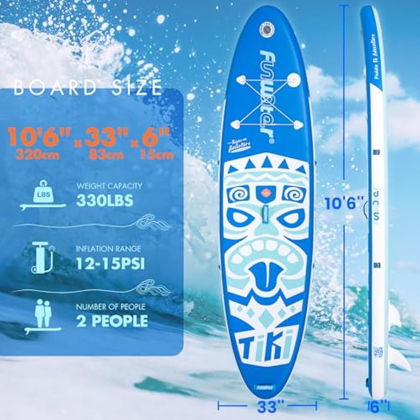 FunWater Inflatable Stand Up Paddle Board with Premium SUP Paddleboard Accessories, Wide Stable Anti-Slip EVA Deck, Paddle Boards for Adults & Youth of All Skill Levels