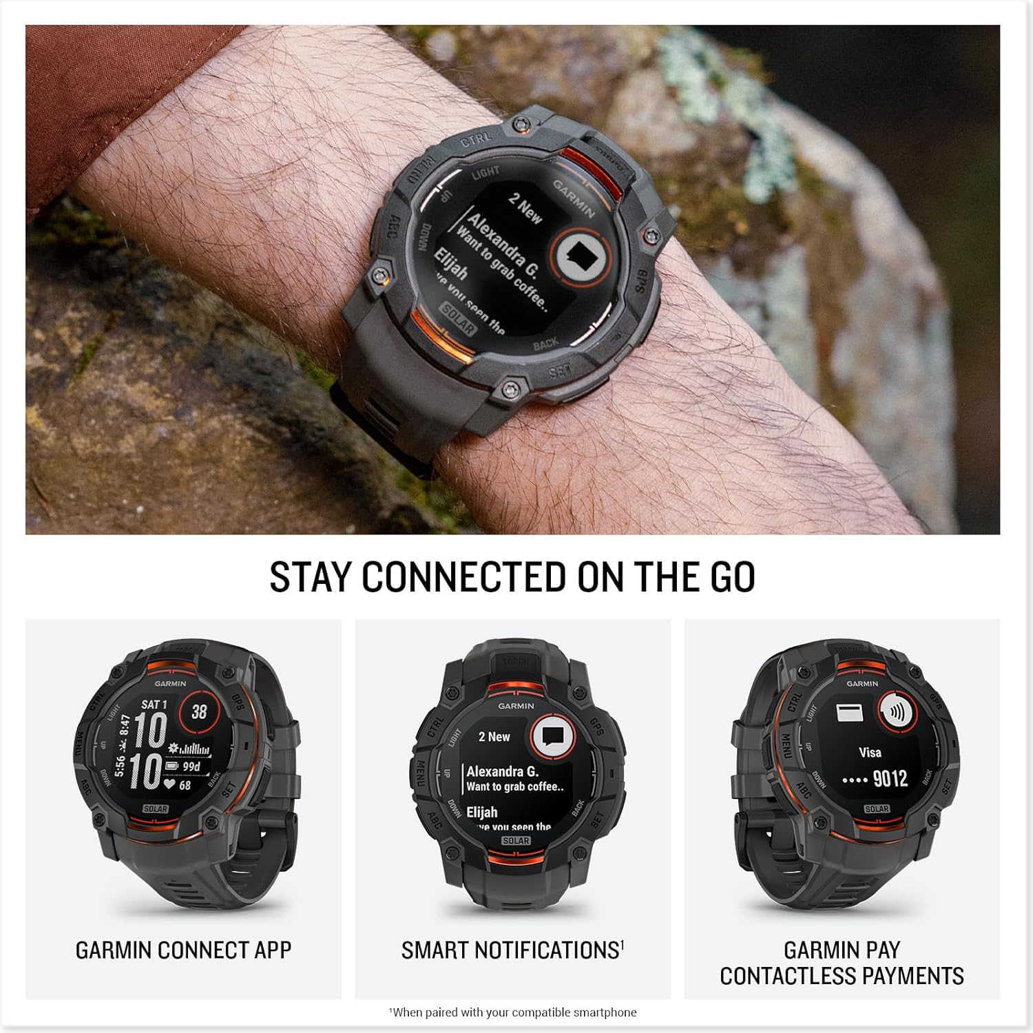 Garmin Instinct® 3 Tactical Edition, 50mm, Solar Charged Display, Rugged Outdoor GPS Smartwatch
