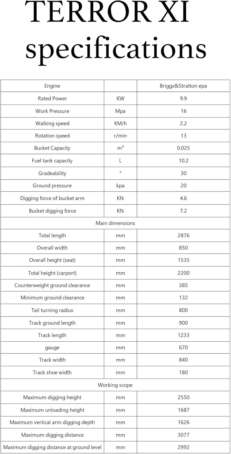 Terror XI Storm Mini Excavator – 1.1 Ton Trench Digger with Boom Swing, Hydraulic Thumb Clip, Bucket, Hydraulic Oil Cooler