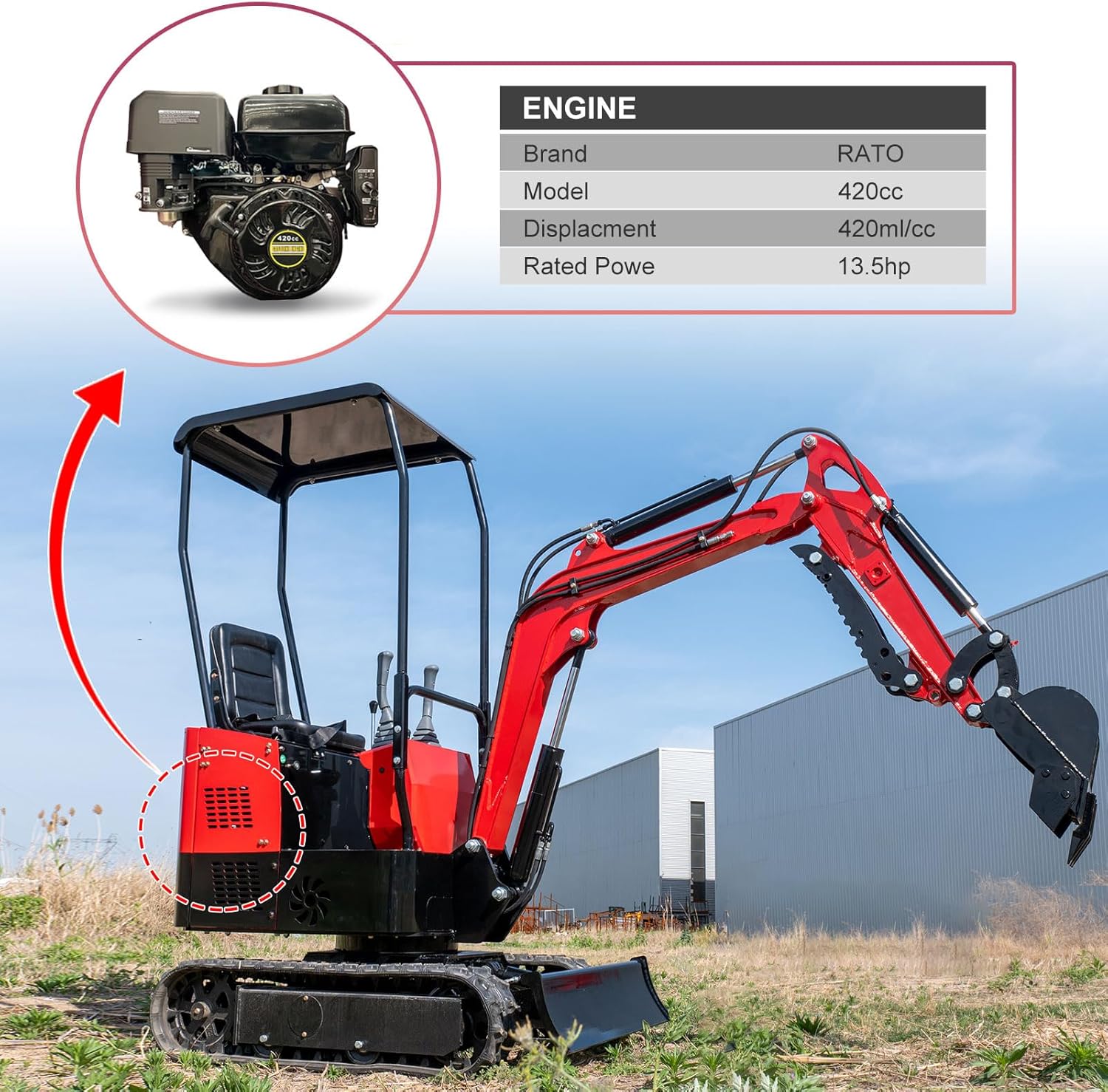 MMS 1 Ton Mini Excavator with 13.5HP Engine, Compact Backhoe Digger, Easy - to - Use Crawler Excavator for Home Use, Gardening, Landscaping & Small DIY Construction Project