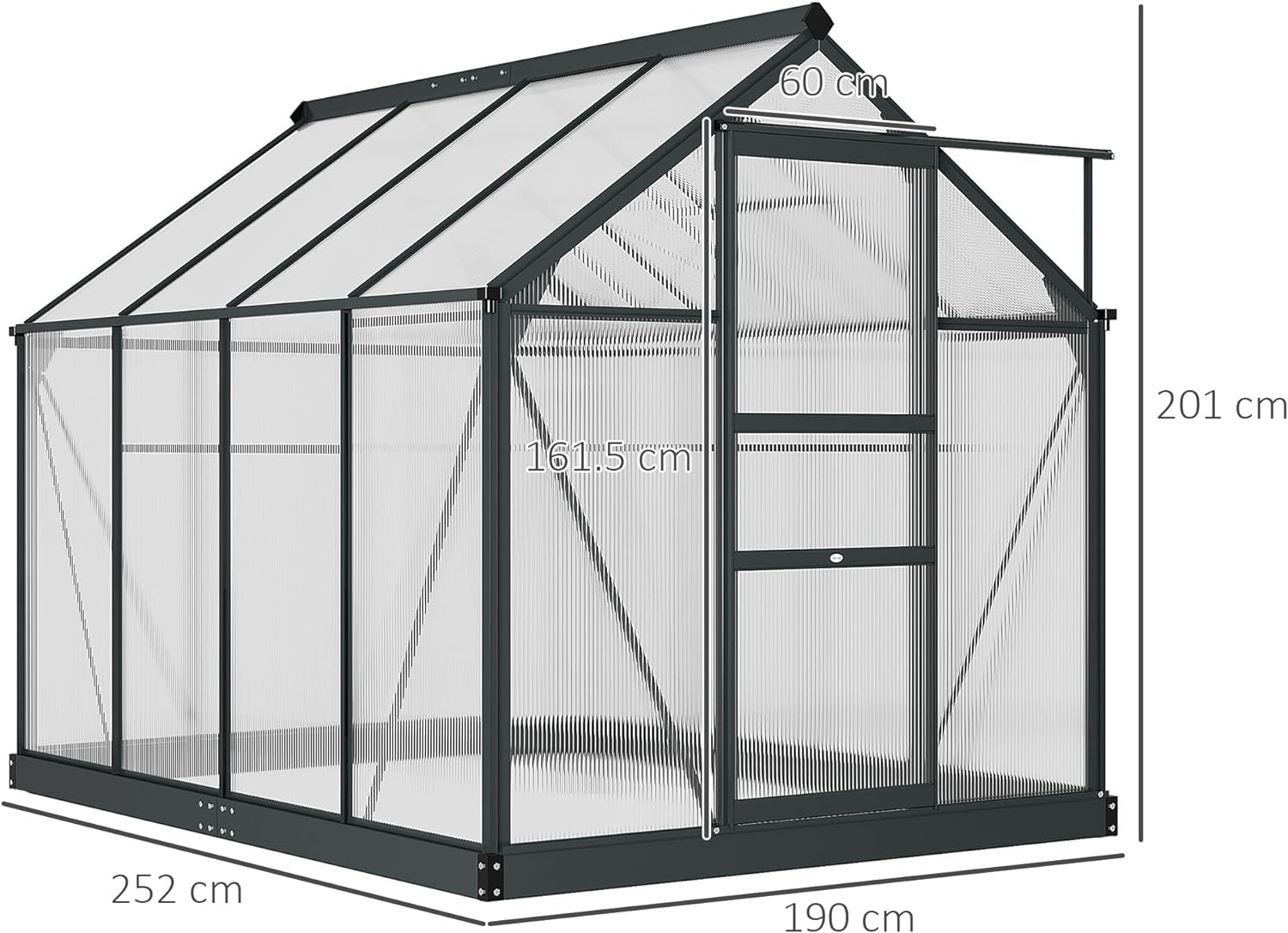Outsunny 6 x 8ft Polycarbonate Greenhouse, Large Walk-In Green House with Slide Door and Window, Garden Plants Grow House with Aluminium Frame and Foundation, Grey