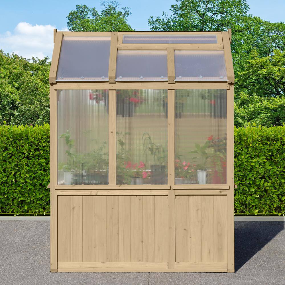 Meridian 6.7 ft. x 6 ft. Garden Plant Greenhouse with Double-Wall Poly Windows, Automatic Roof Vent and Air Flow Base
