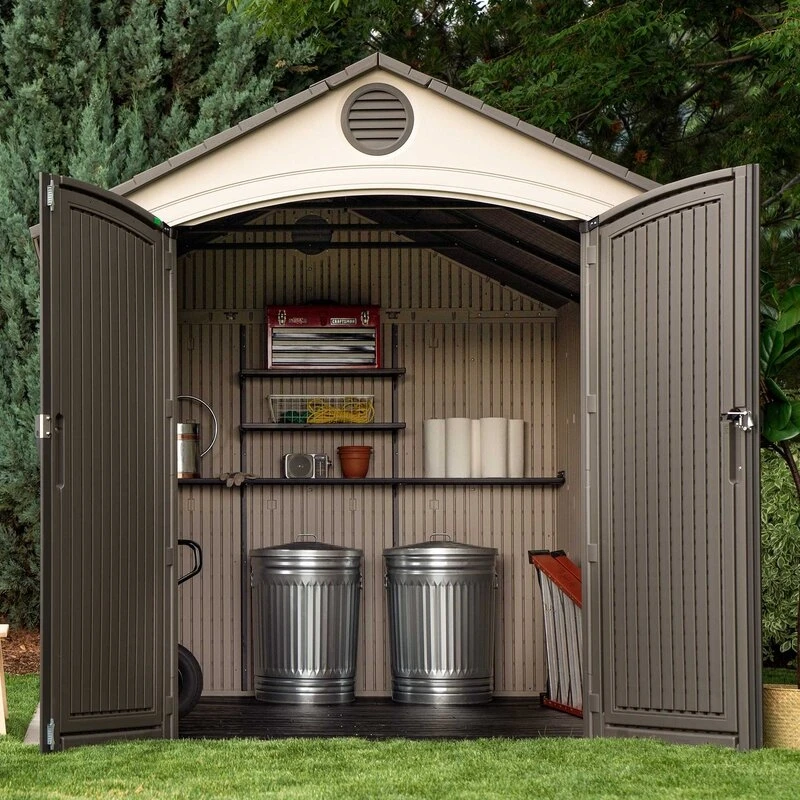 8' wide x 12.5' deep plastic storage shed