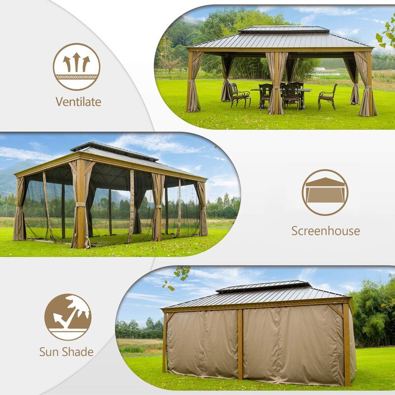 Cavus 20 Ft. W x 12 Ft. D Galvanized Steel Patio Gazebo