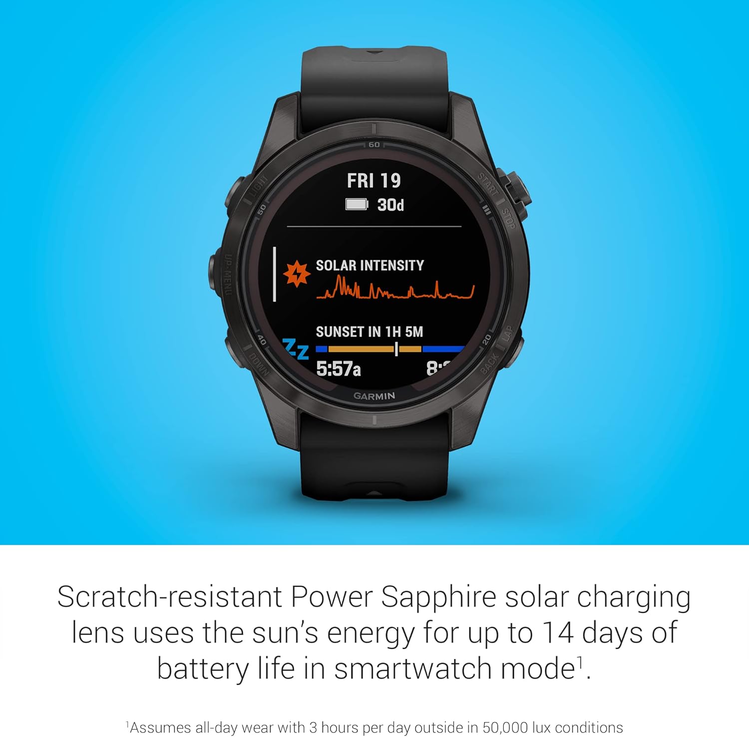 Garmin fēnix 7X Pro Sapphire Solar, Multisport GPS Smartwatch, Built-in Flashlight, Solar Charging Capability, 010-02778-10, Black