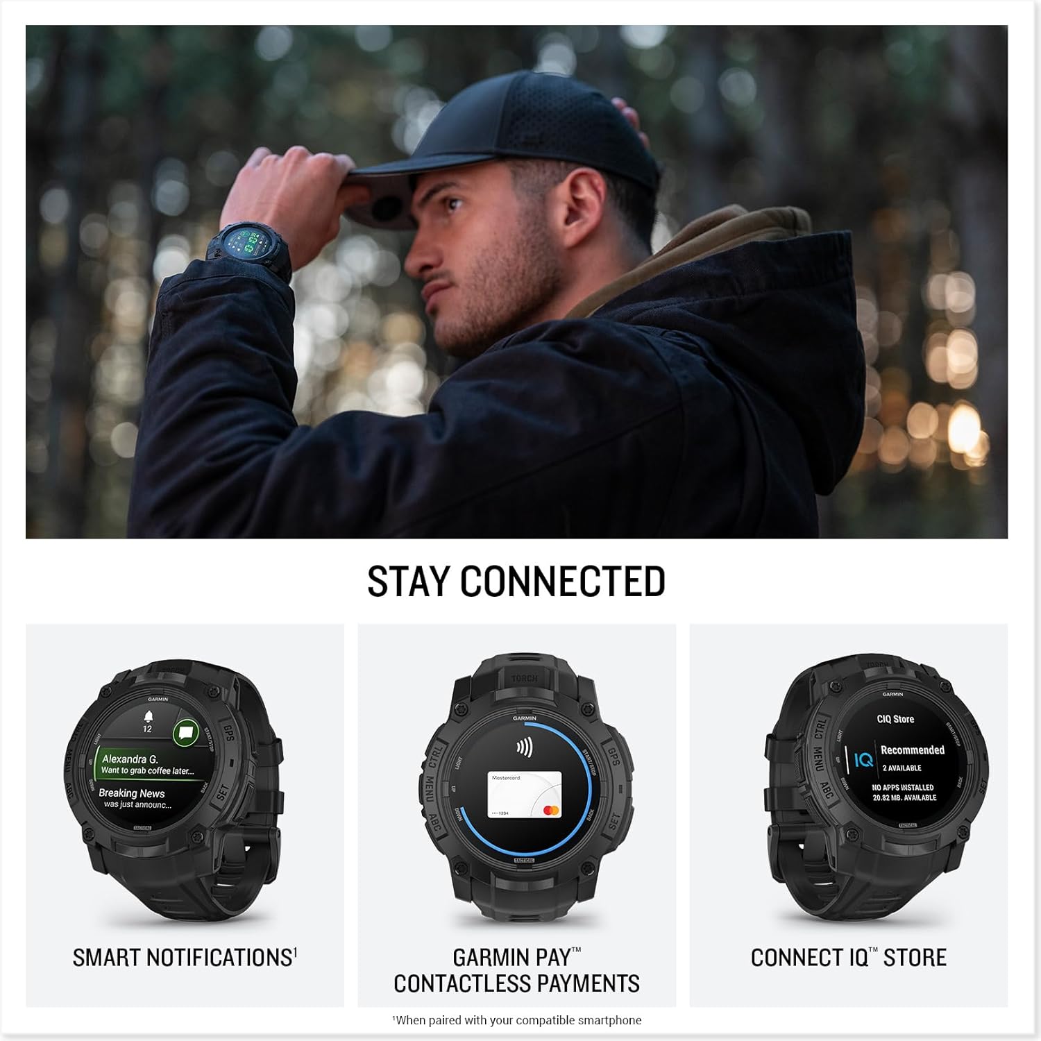 Garmin Instinct® 3 Tactical Edition, 50mm, Solar Charged Display, Rugged Outdoor GPS Smartwatch