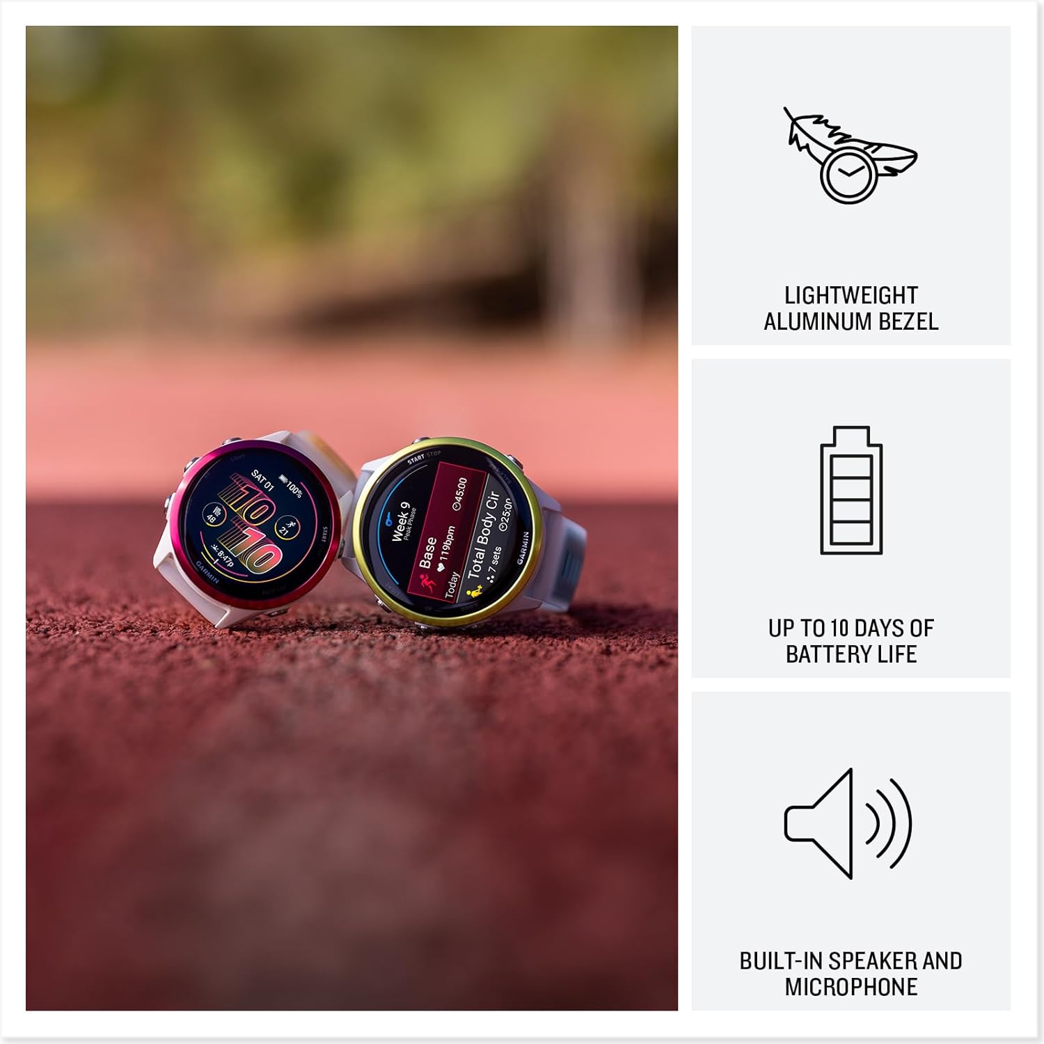 Garmin® Forerunner® 570, 42mm, Advanced GPS Running and Triathlon Smartwatch, AMOLED Display, Training and Recovery Features, Raspberry Aluminum with Translucent Bone/Mango Band