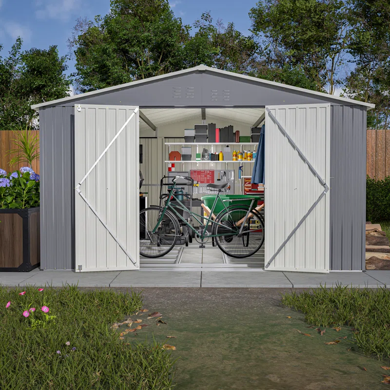 Outdoor Large Metal Storage Shed Foundation Kit Included  11 ft. x 13 ft.