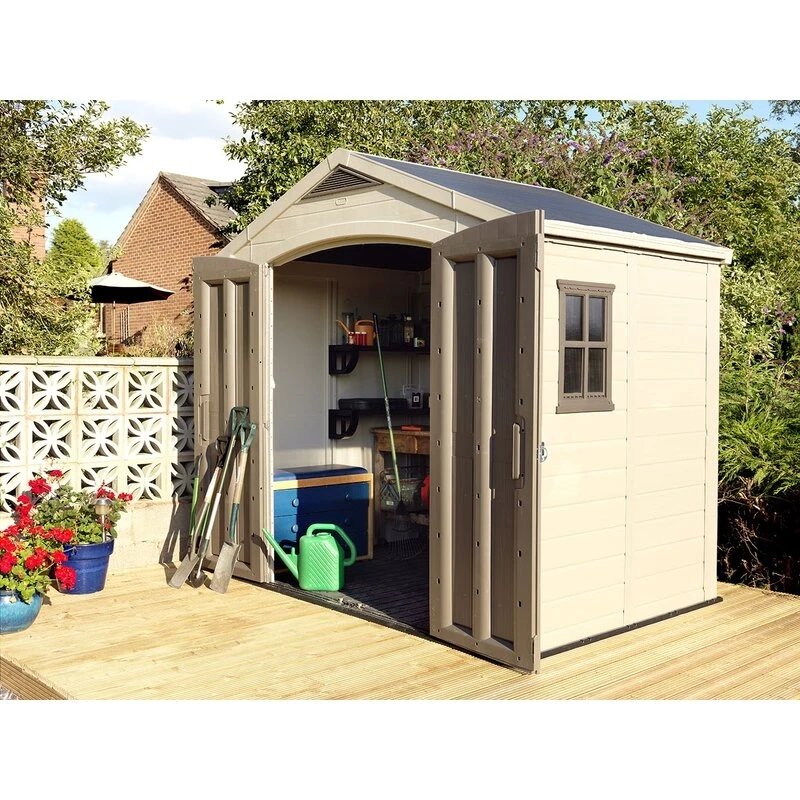 Factor 8 ft wide x 6 ft deep plastic storage shed