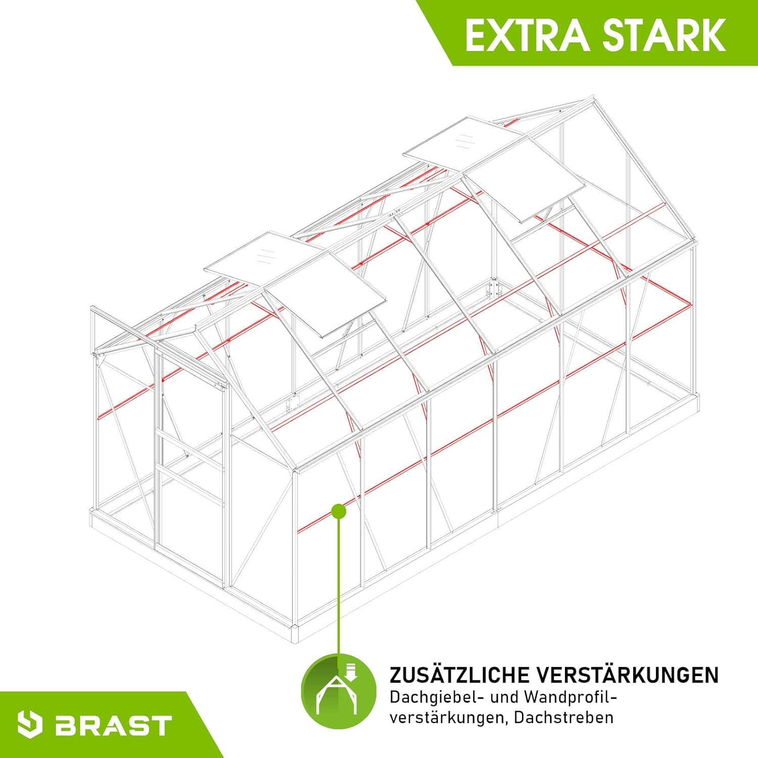 BRAST Aluminium Greenhouse with Base 380 x 190 x 195 cm, TÜV Tested, 6 mm Hollow Chamber Panels, Rustproof/Weatherproof/Temperature-Resistant