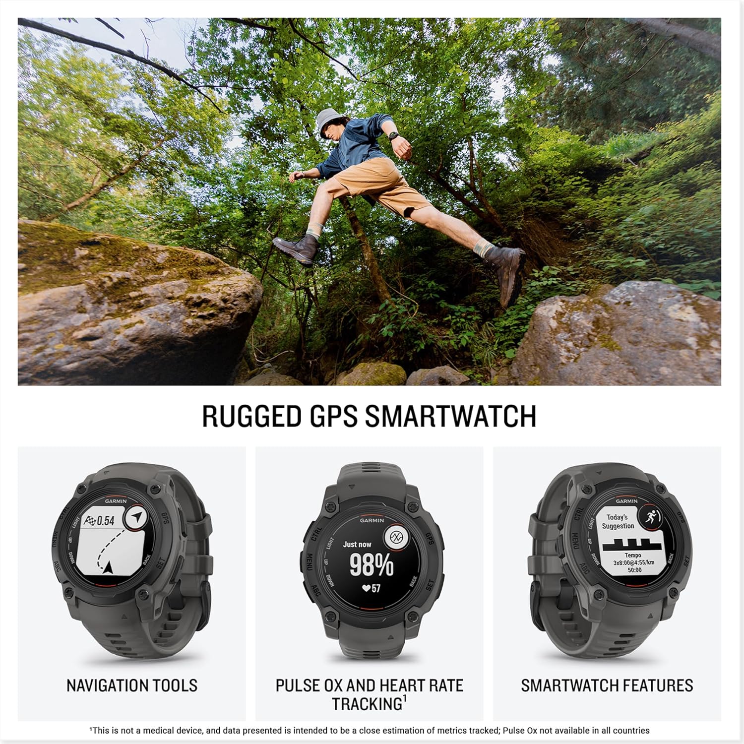 Garmin Instinct® 3 Tactical Edition, 50mm, Solar Charged Display, Rugged Outdoor GPS Smartwatch