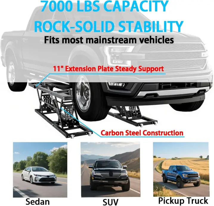 Portable Car Lift - 5000LBS/7000LBS Capacity, Adjustable Height, Heavy-Duty Carbon Steel Truck Lift with 120V Power (Black, 7000LBS)