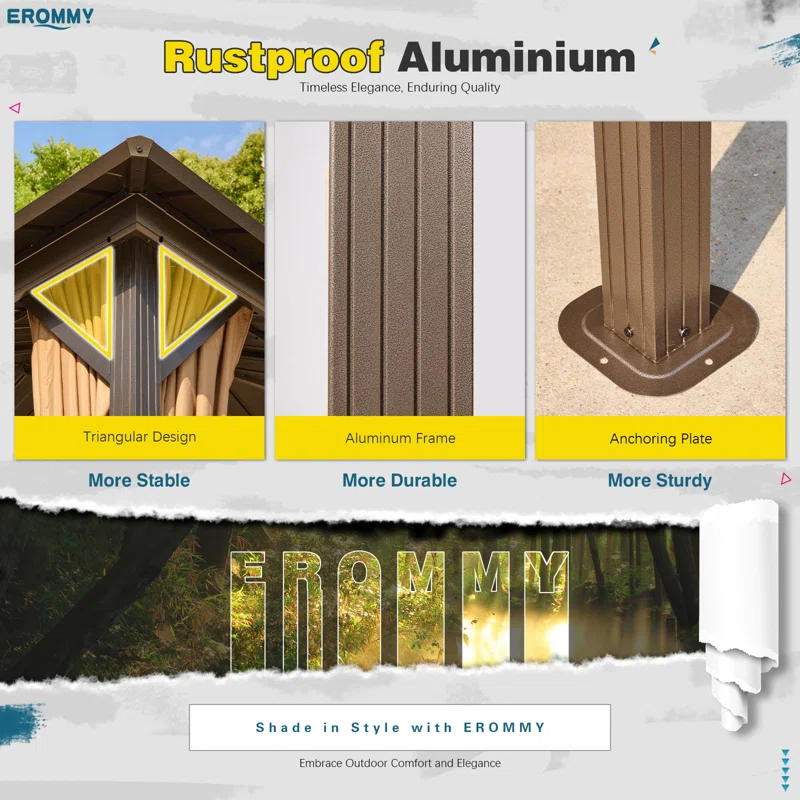 Outdoor Patio Gazebo, Hardtop Gazebo with Galvanized Steel Roof and Aluminum Frame