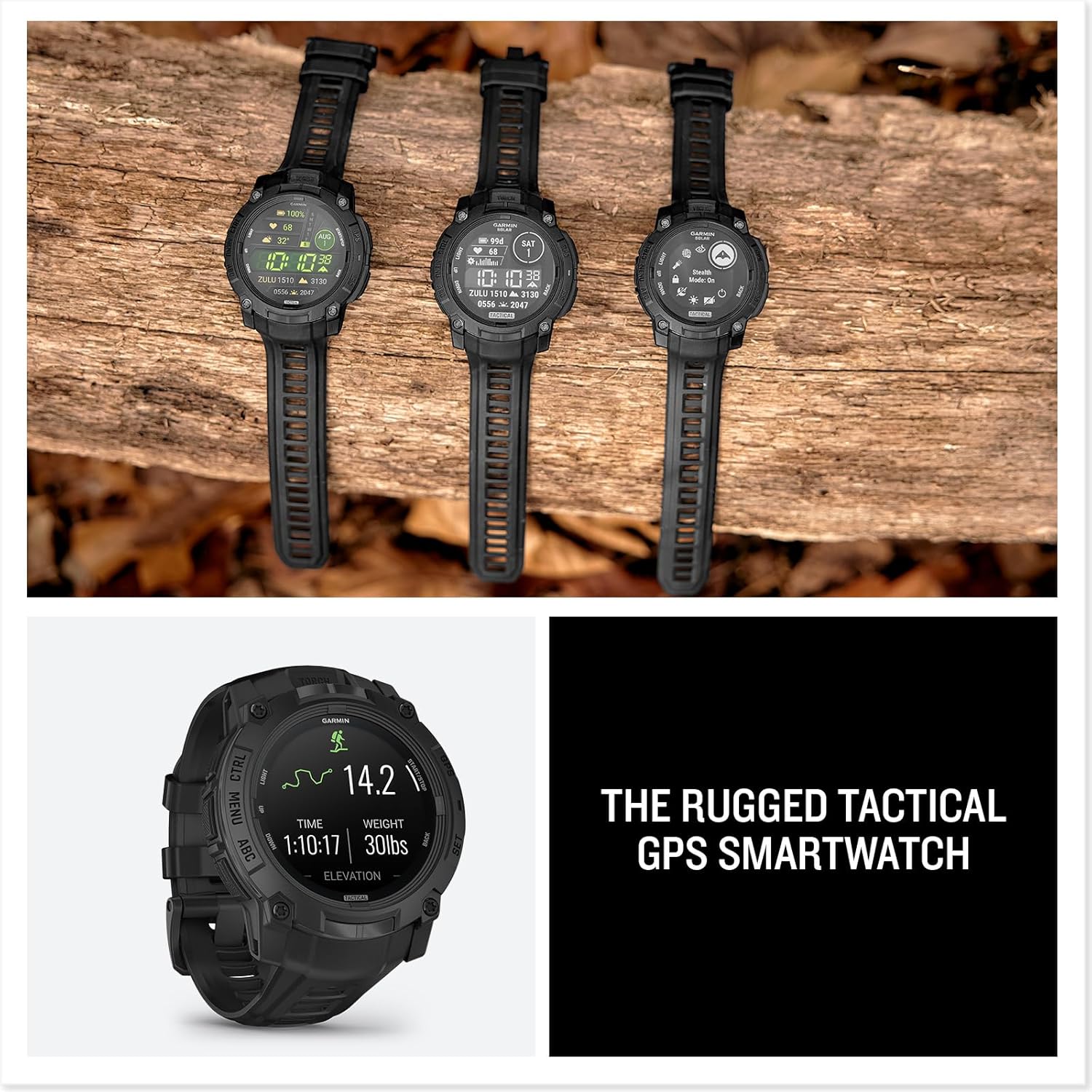 Garmin Instinct® 3 Tactical Edition, 50mm, Solar Charged Display, Rugged Outdoor GPS Smartwatch