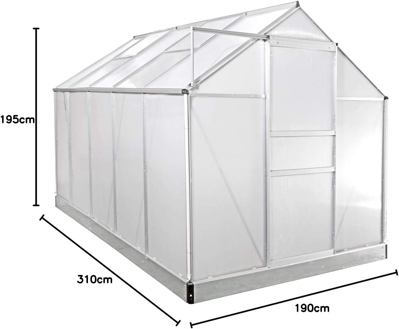 BRAST Greenhouse Aluminium with Base 310 x 190 x 195 cm TÜV Tested, 6 mm Hollow Chamber Panels, Rustproof, Weatherproof, Temperature-Resistant