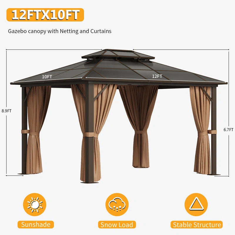 12 Ft. W x 10 Ft. D Aluminum Patio Hardtop Gazebo