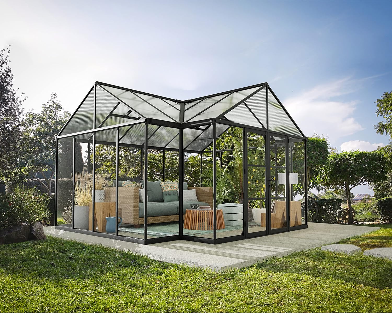 Palram - Canopia Triomphe Chalet 12 Ft. x 15 Ft. Greenhouse Kit, All-Season DIY Walk in Victorian Green House for Gardening, Outdoor Living (Charcoal Gray)