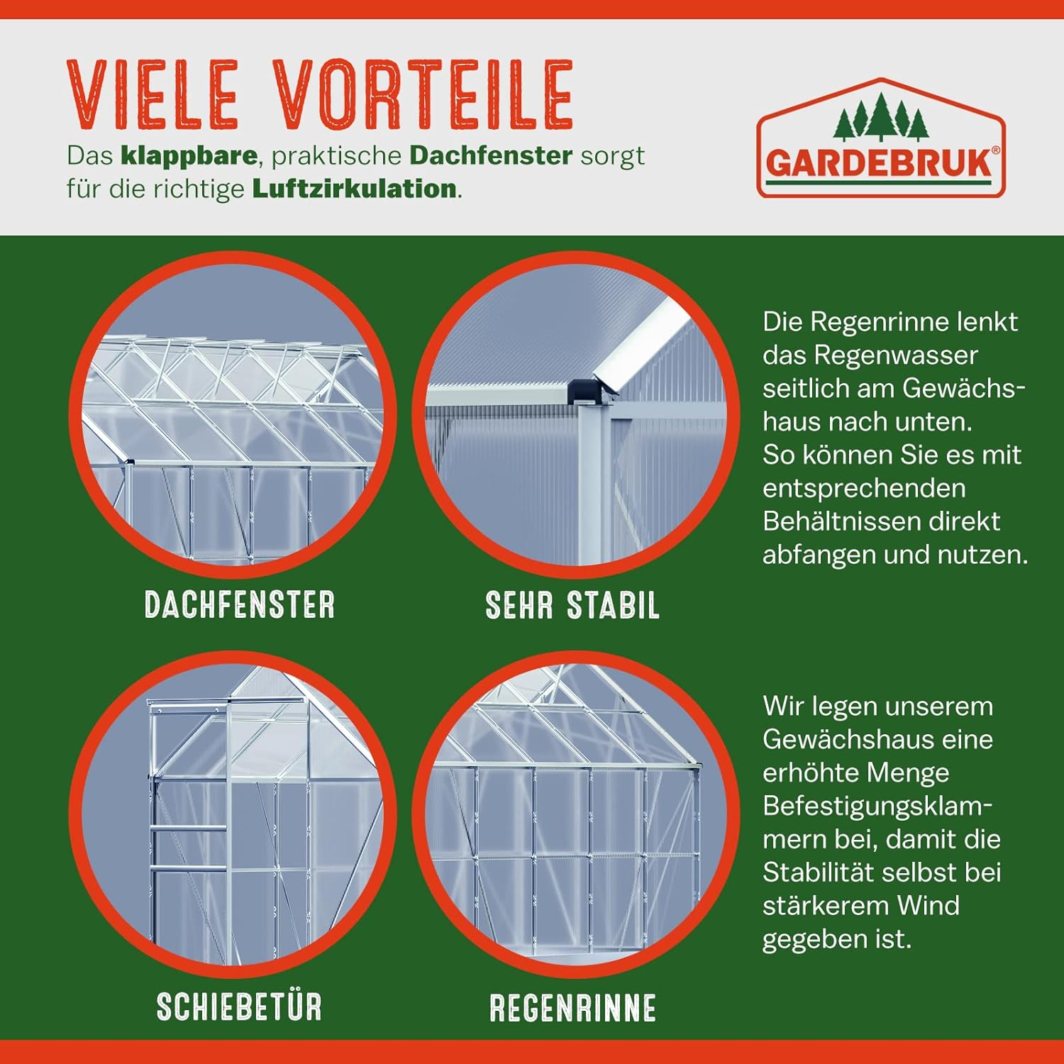 Gardebruk Aluminium Greenhouse 11,73m³ outdoor shelter for Plants, Vegetables Fruits 380x190cm 4 windows