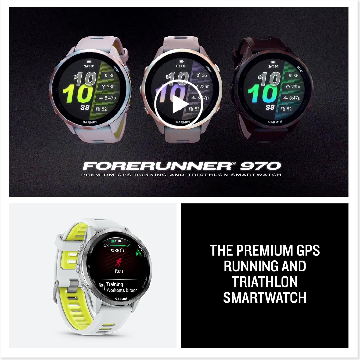 Garmin® Forerunner® 970, Premium GPS Running and Triathlon Smartwatch, AMOLED Display, Built-in LED Flashlight, Soft Gold Titanium with French Gray Case and French Gray/Translucent Indigo Band