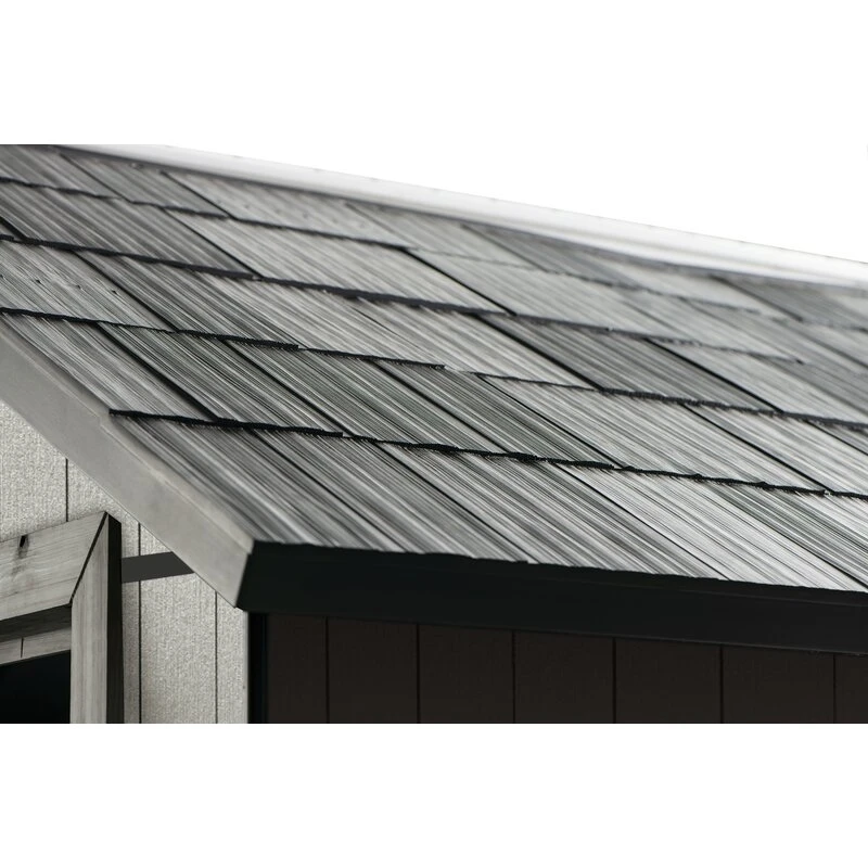 Auckland 7 x 7 ft antique distressed wood storage shed with high ceilings and victorian windows