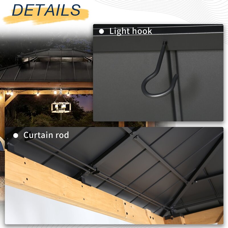 13 Ft. W X 11 Ft. D Solid Wood Patio Gazebo