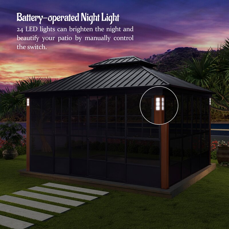 Double Tier 14 Ft. W x 12 Ft. D Metal Patio Gazebo