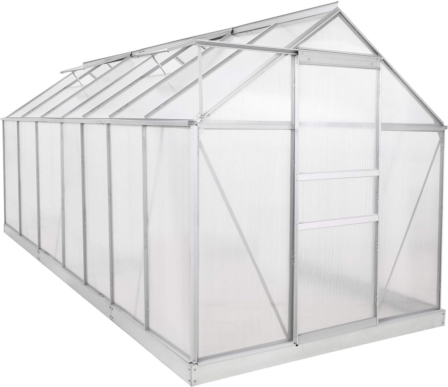 Zelsius Aluminium Garden Greenhouse in Various Sizes with Twin-wall Sheets, optionally with a Steel Base Frame